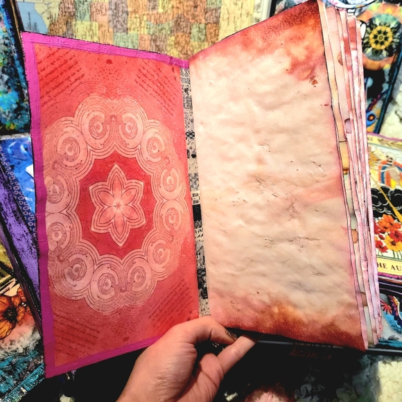 Rose Gold Pink Music and Butterflies Handmade Canvas Journal Hand Dyed Pages - Picture 4 of 12